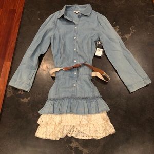 NWT denim Guess dress with lace bottom- size 14